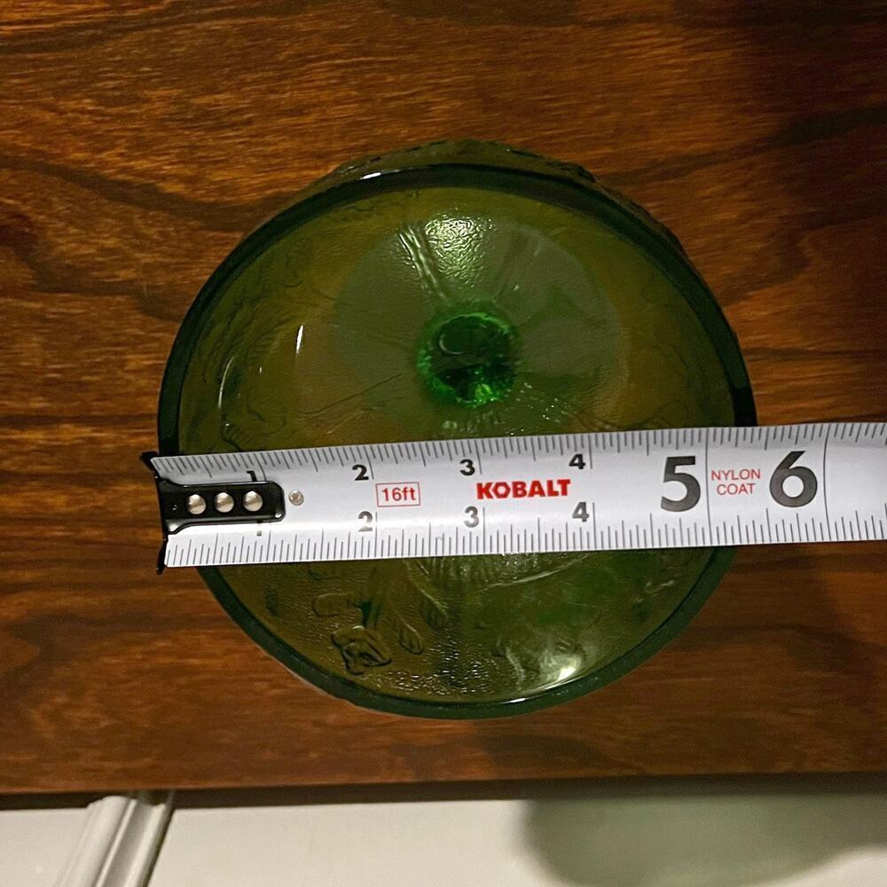 Vintage FTD 1978 Avocado Green Glass Pedestal Compote Candy Dish Vase Oak Leaf - Picture 3 of 9